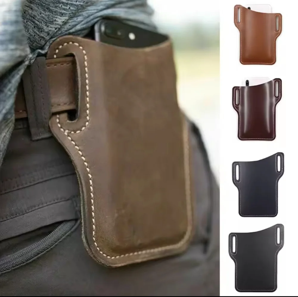 New Black PU Leather Phone Belt Case